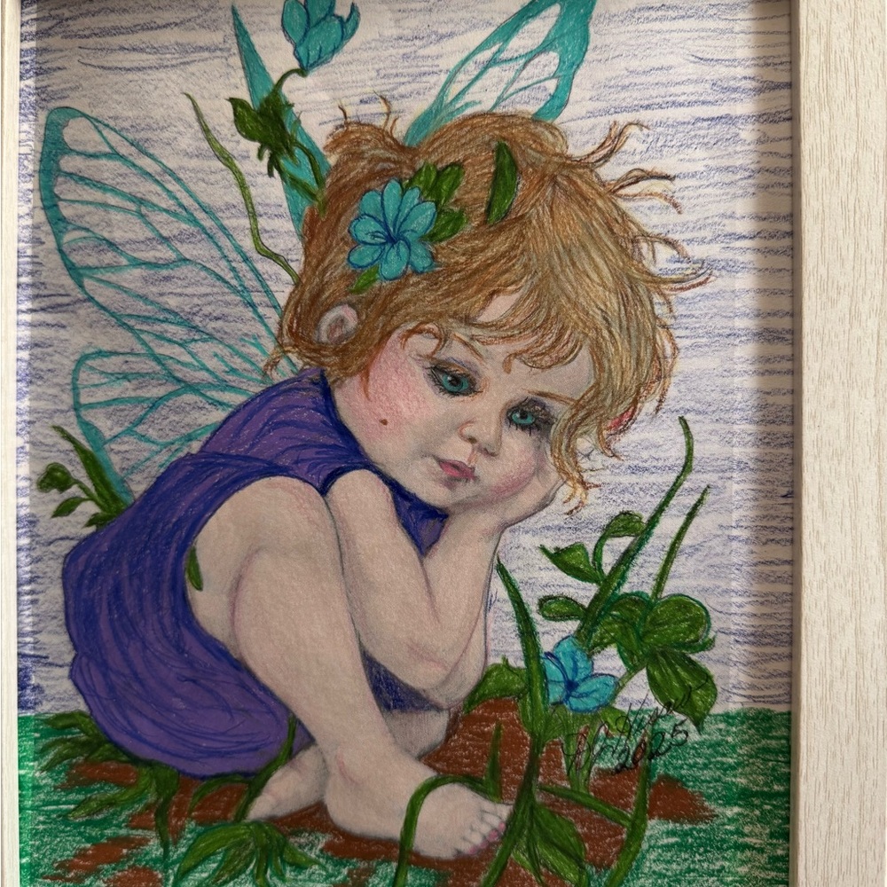 Whimsical Fairy Illustration in Purple and Green
